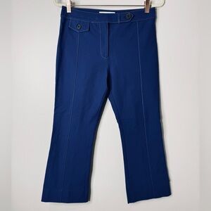 Derek Lam 10 Crosby Military Blue Flared Cotton Blend Contrast Stitch Trousers